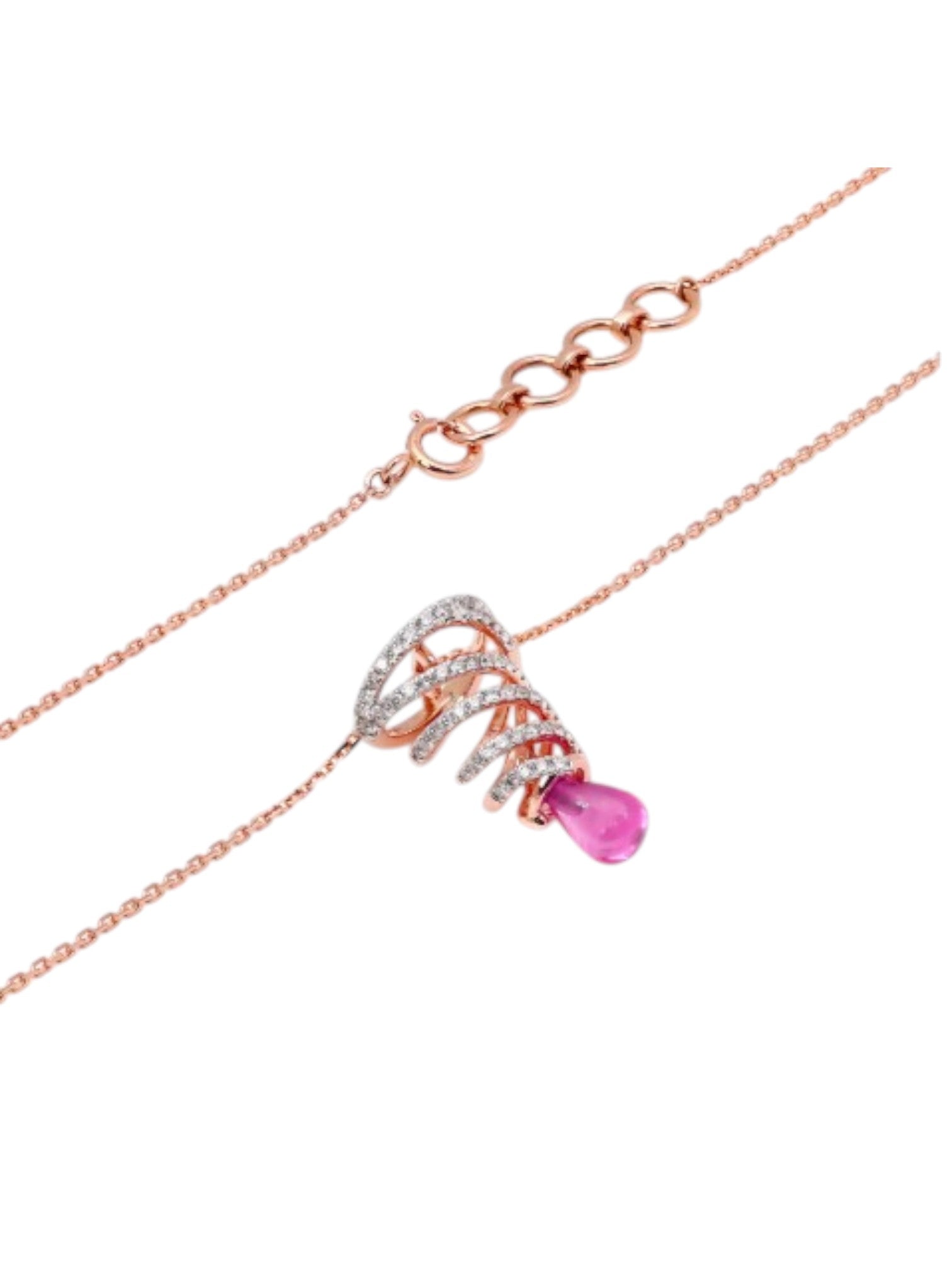 Trendy Twisted 925 Sterling Silver CZ Stone Rose Gold Plated Pendant With Chain For Women By Kesardeep